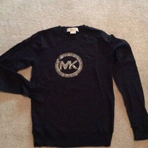 Michael Kors Signature Womens Silver Crystals BLING Black Super Soft Sweater XS